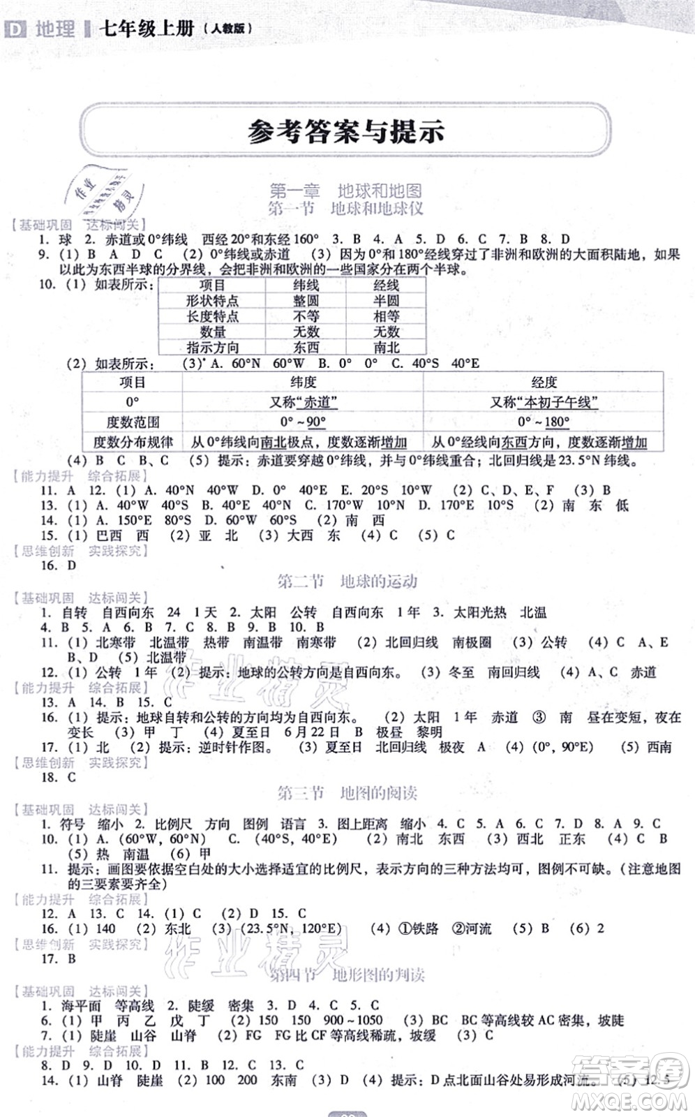 遼海出版社2021新課程地理能力培養(yǎng)七年級(jí)上冊(cè)人教版D版答案