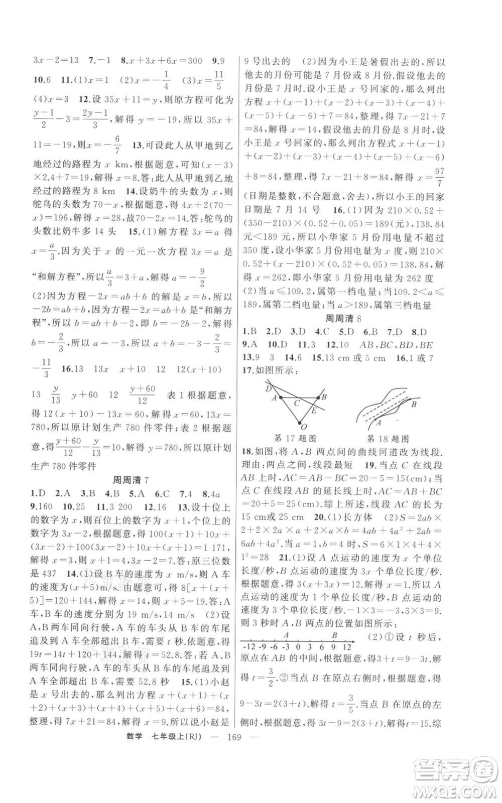 新疆青少年出版社2021四清導(dǎo)航七年級(jí)上冊(cè)數(shù)學(xué)人教版河南專(zhuān)版參考答案