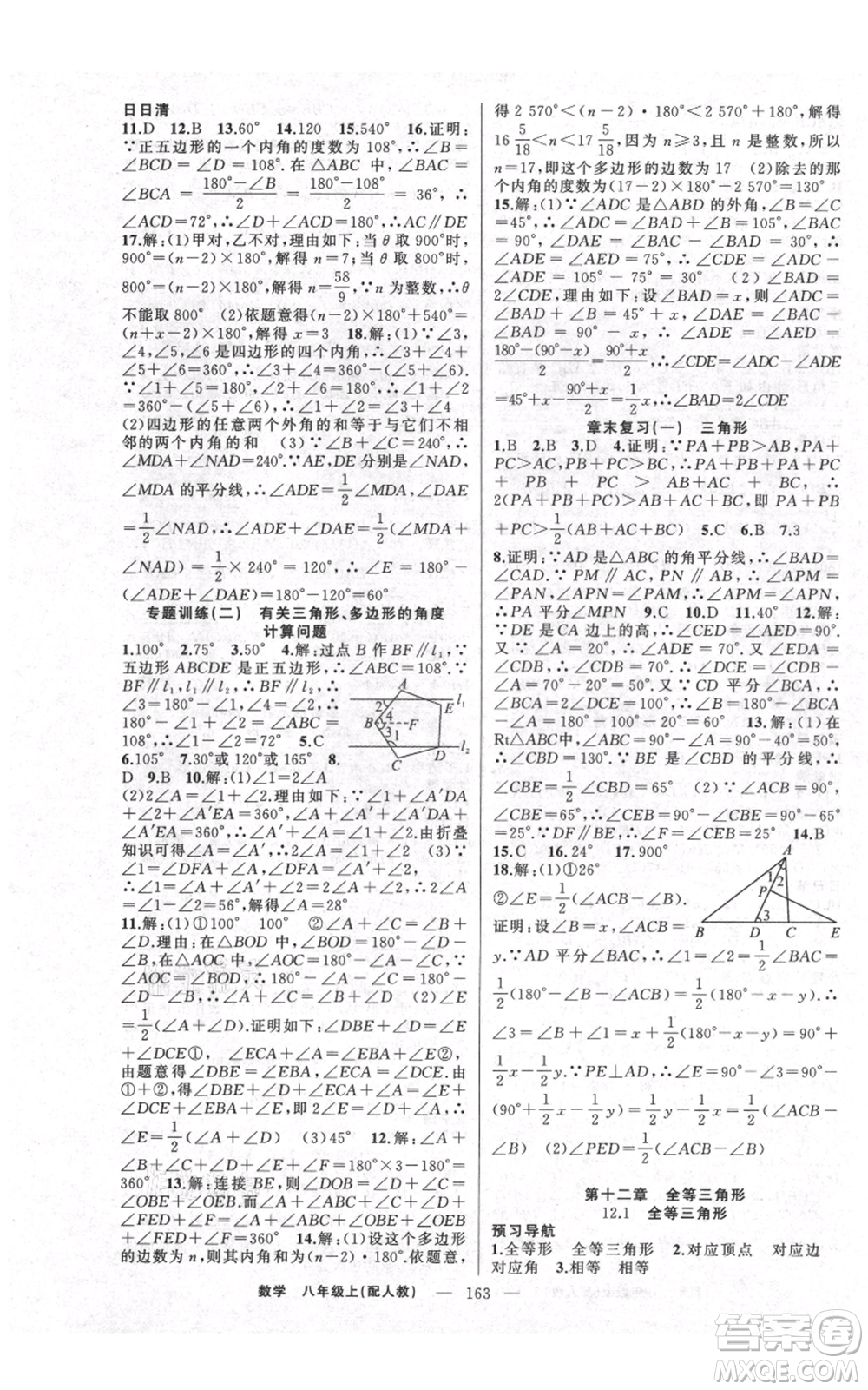 新疆青少年出版社2021四清導(dǎo)航八年級上冊數(shù)學(xué)人教版參考答案