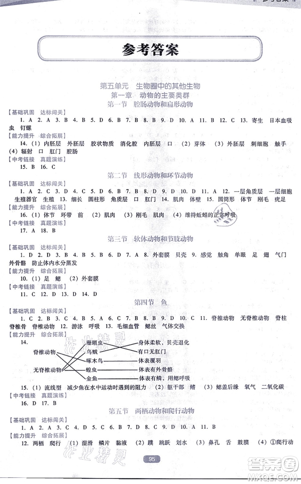 遼海出版社2021新課程生物能力培養(yǎng)八年級(jí)上冊(cè)人教版D版答案