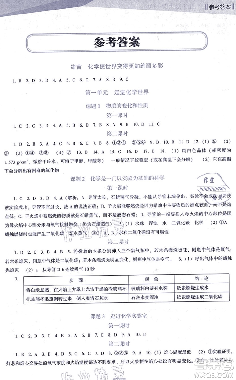 遼海出版社2021新課程化學(xué)能力培養(yǎng)九年級(jí)上冊(cè)人教版D版答案