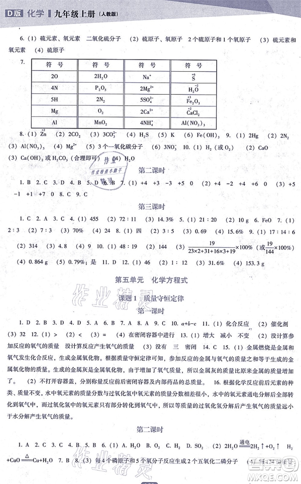 遼海出版社2021新課程化學(xué)能力培養(yǎng)九年級(jí)上冊(cè)人教版D版答案