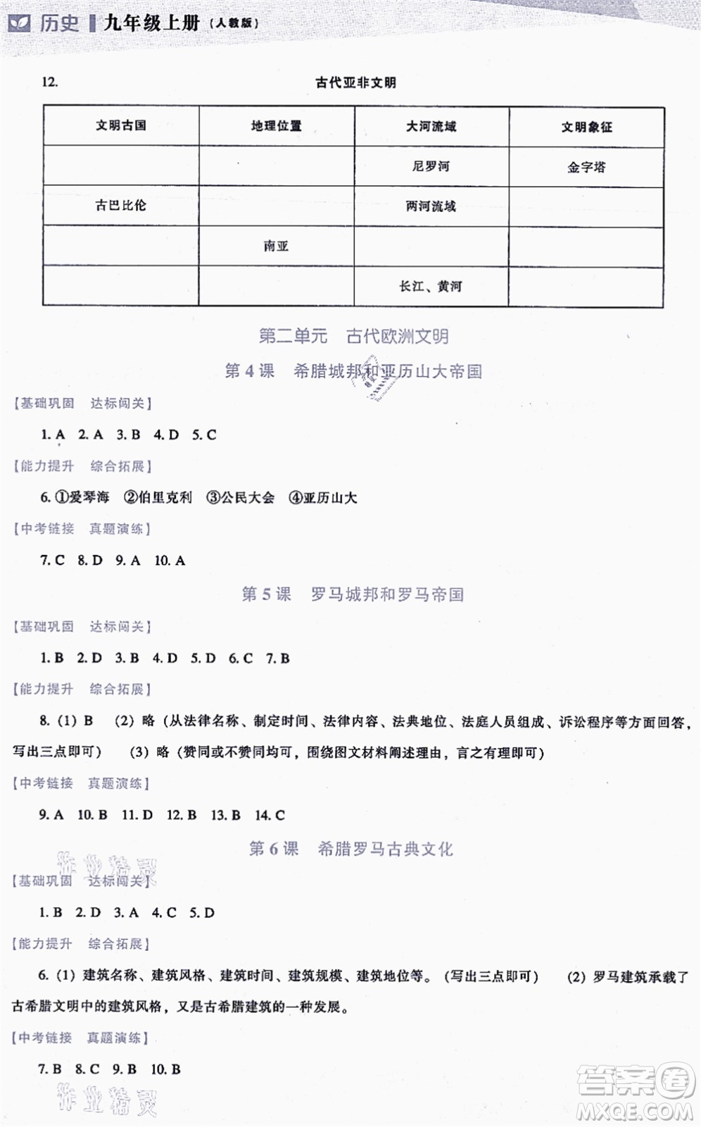 遼海出版社2021新課程歷史能力培養(yǎng)九年級上冊人教版答案