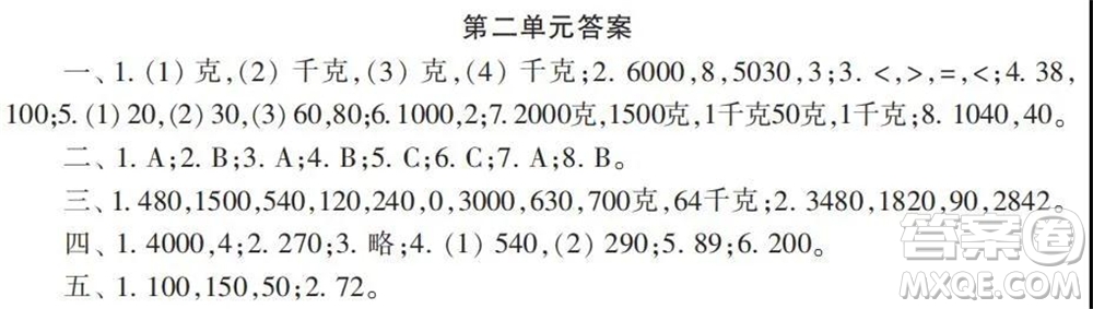2021年小學生數學報配套試卷三年級上冊第一到四單元測試卷參考答案