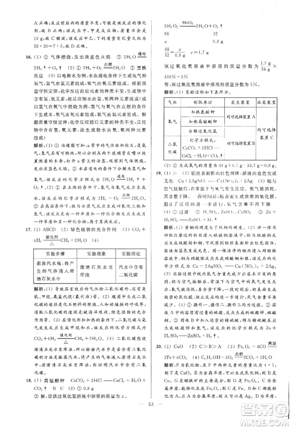 云南美術出版社2021亮點給力大試卷九年級上冊化學人教版參考答案