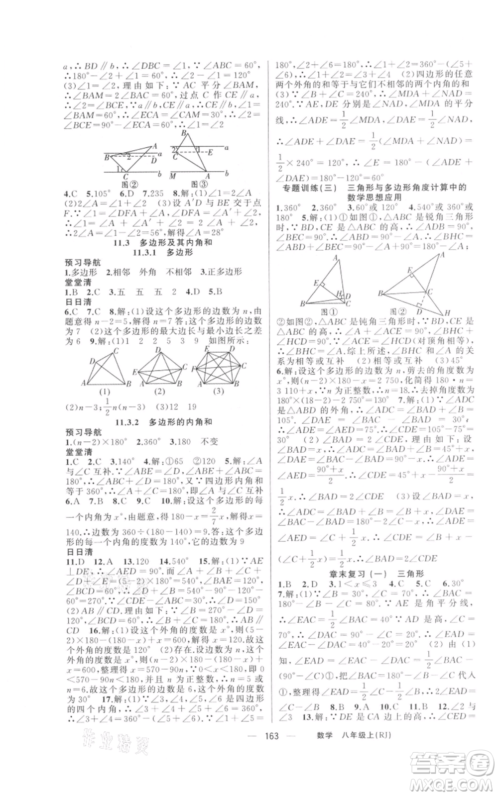 新疆青少年出版社2021四清導航八年級上冊數(shù)學人教版河南專版參考答案