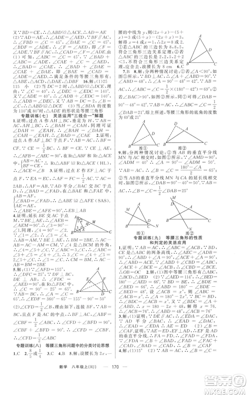 新疆青少年出版社2021四清導航八年級上冊數(shù)學人教版河南專版參考答案