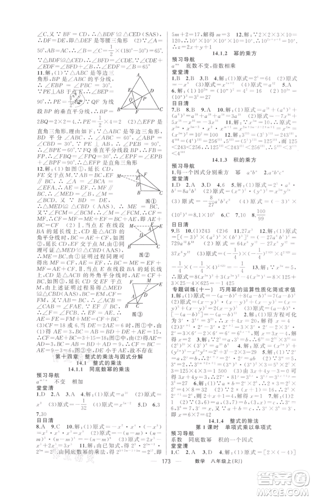 新疆青少年出版社2021四清導航八年級上冊數(shù)學人教版河南專版參考答案