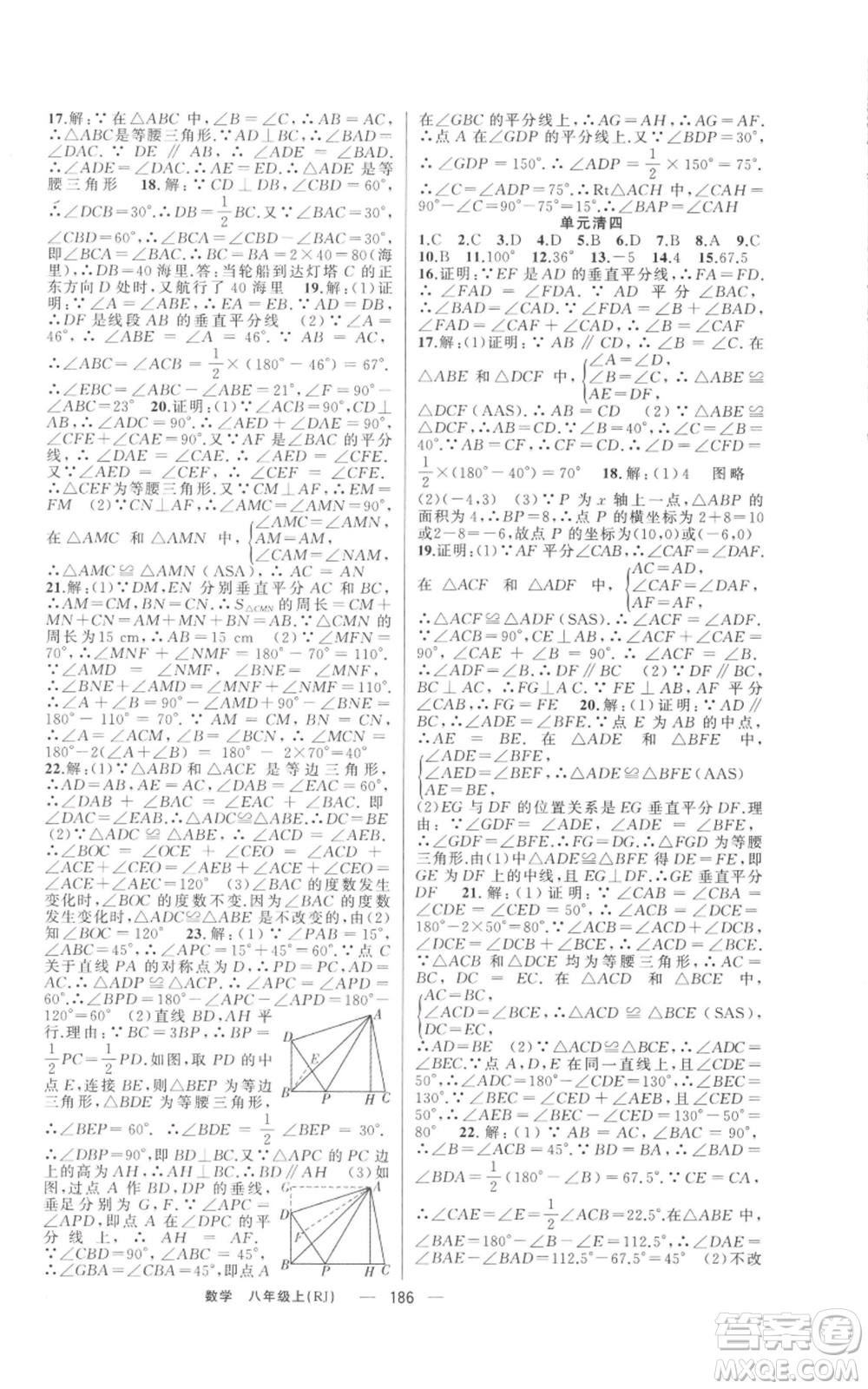 新疆青少年出版社2021四清導航八年級上冊數(shù)學人教版河南專版參考答案