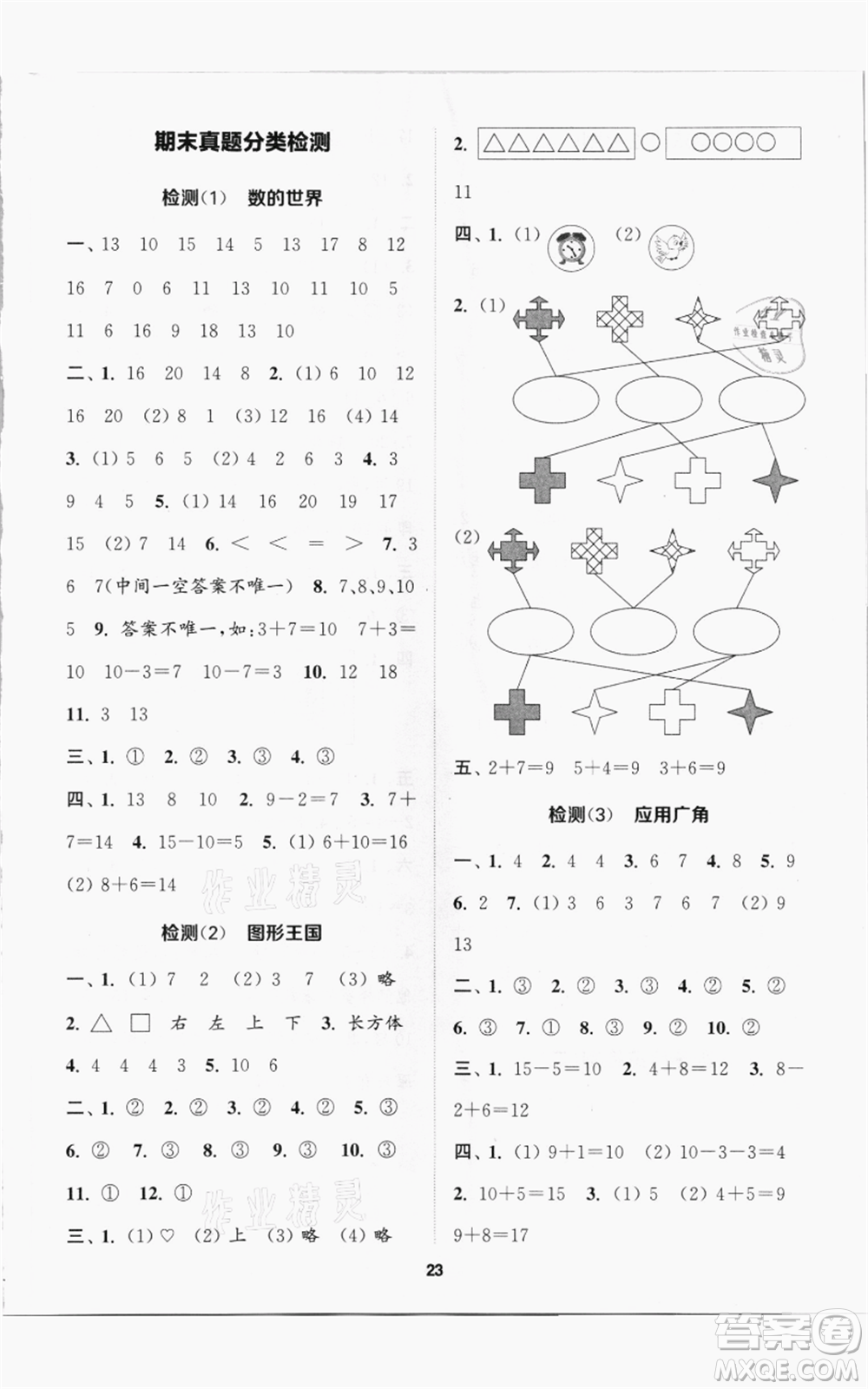 蘇州大學(xué)出版社2021金鑰匙1+1課時作業(yè)一年級上冊數(shù)學(xué)江蘇版參考答案