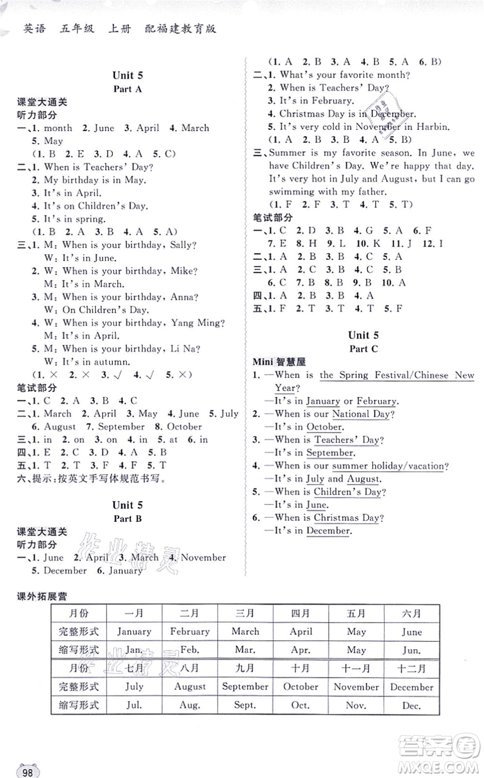 廣西教育出版社2021新課程學(xué)習(xí)與測(cè)評(píng)同步學(xué)習(xí)五年級(jí)英語上冊(cè)福建教育版答案