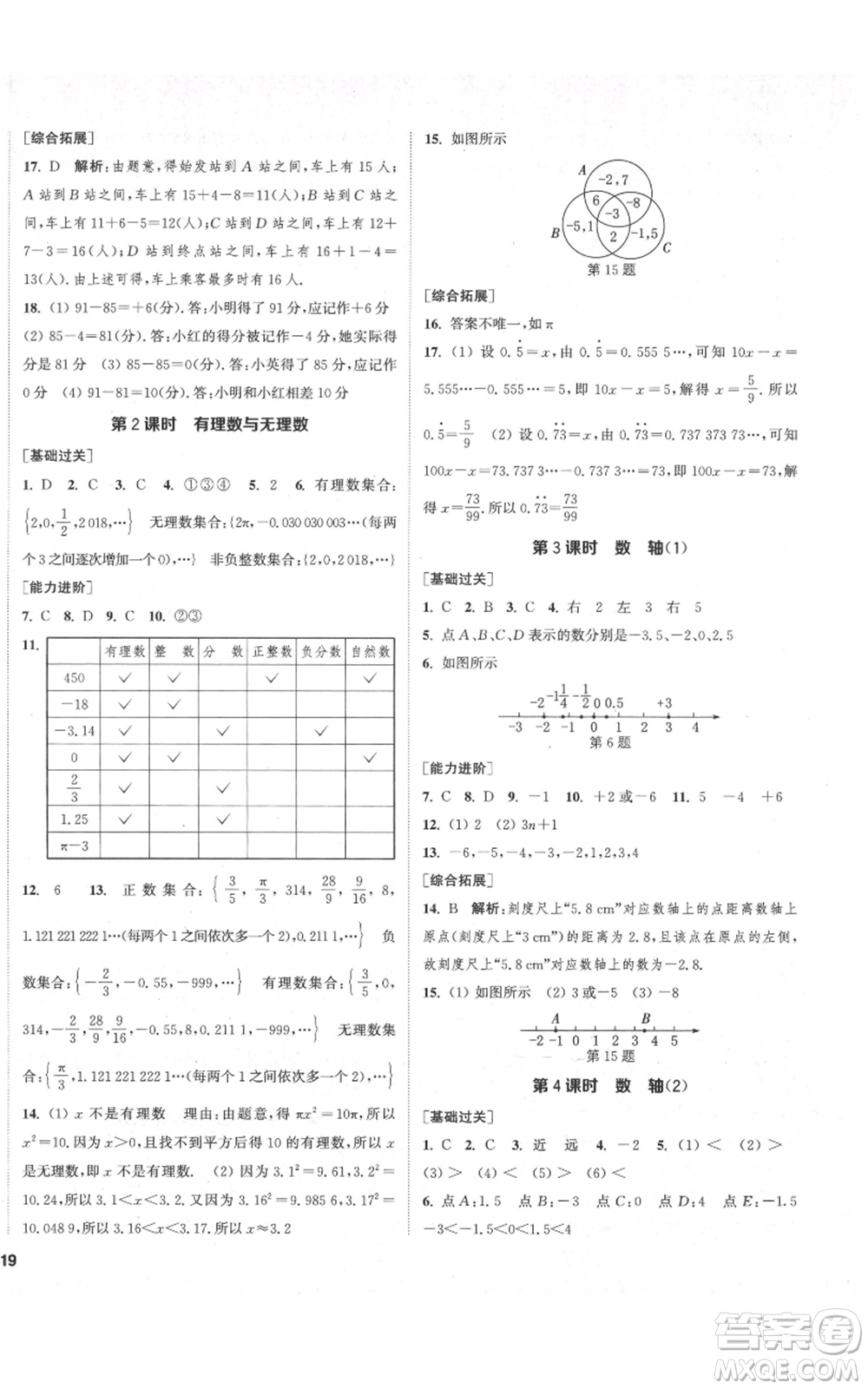 蘇州大學(xué)出版社2021金鑰匙1+1課時作業(yè)目標檢測七年級上冊數(shù)學(xué)江蘇版鹽城專版參考答案