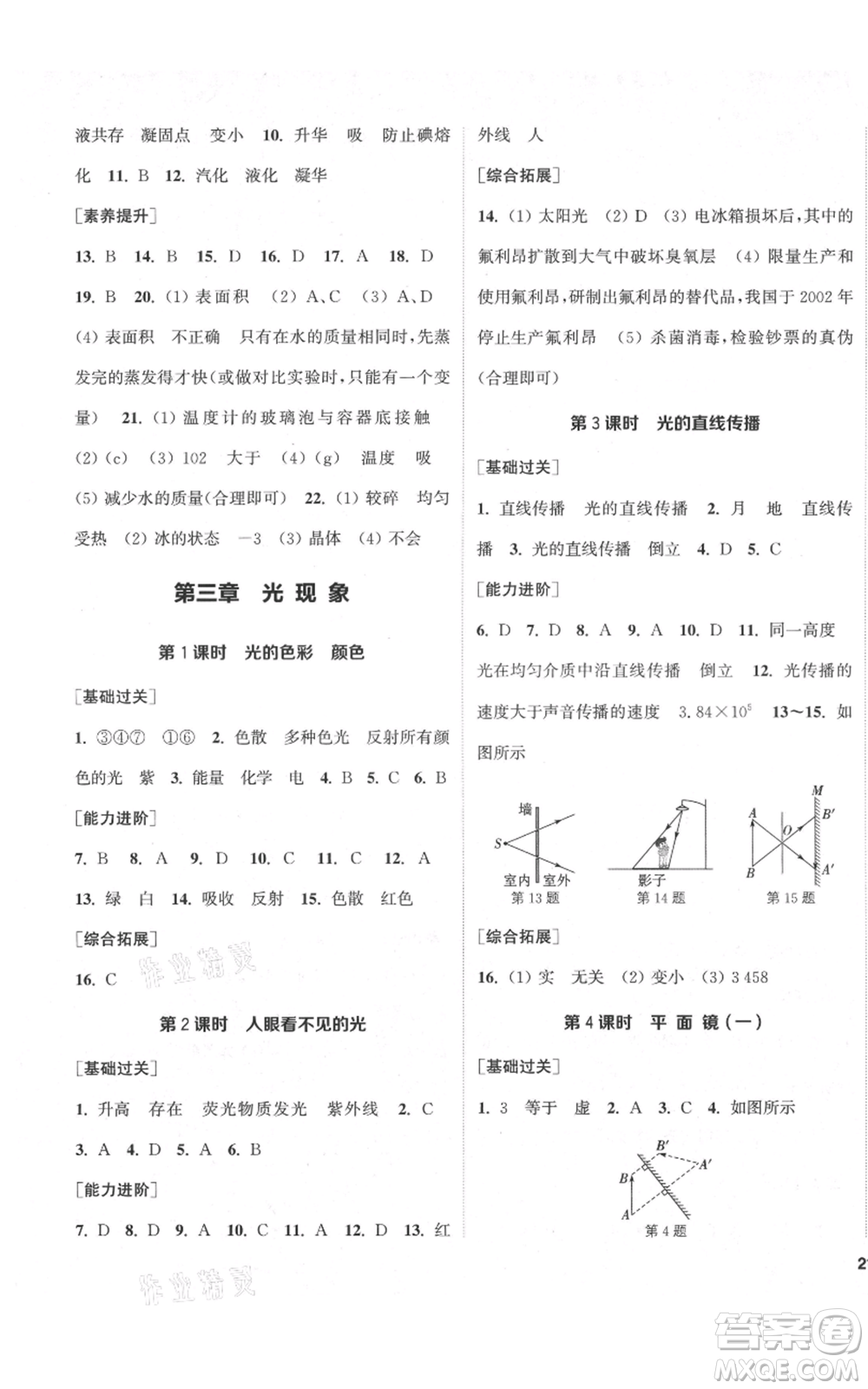 蘇州大學(xué)出版社2021金鑰匙1+1課時(shí)作業(yè)目標(biāo)檢測八年級(jí)上冊(cè)物理江蘇版鹽城專版參考答案