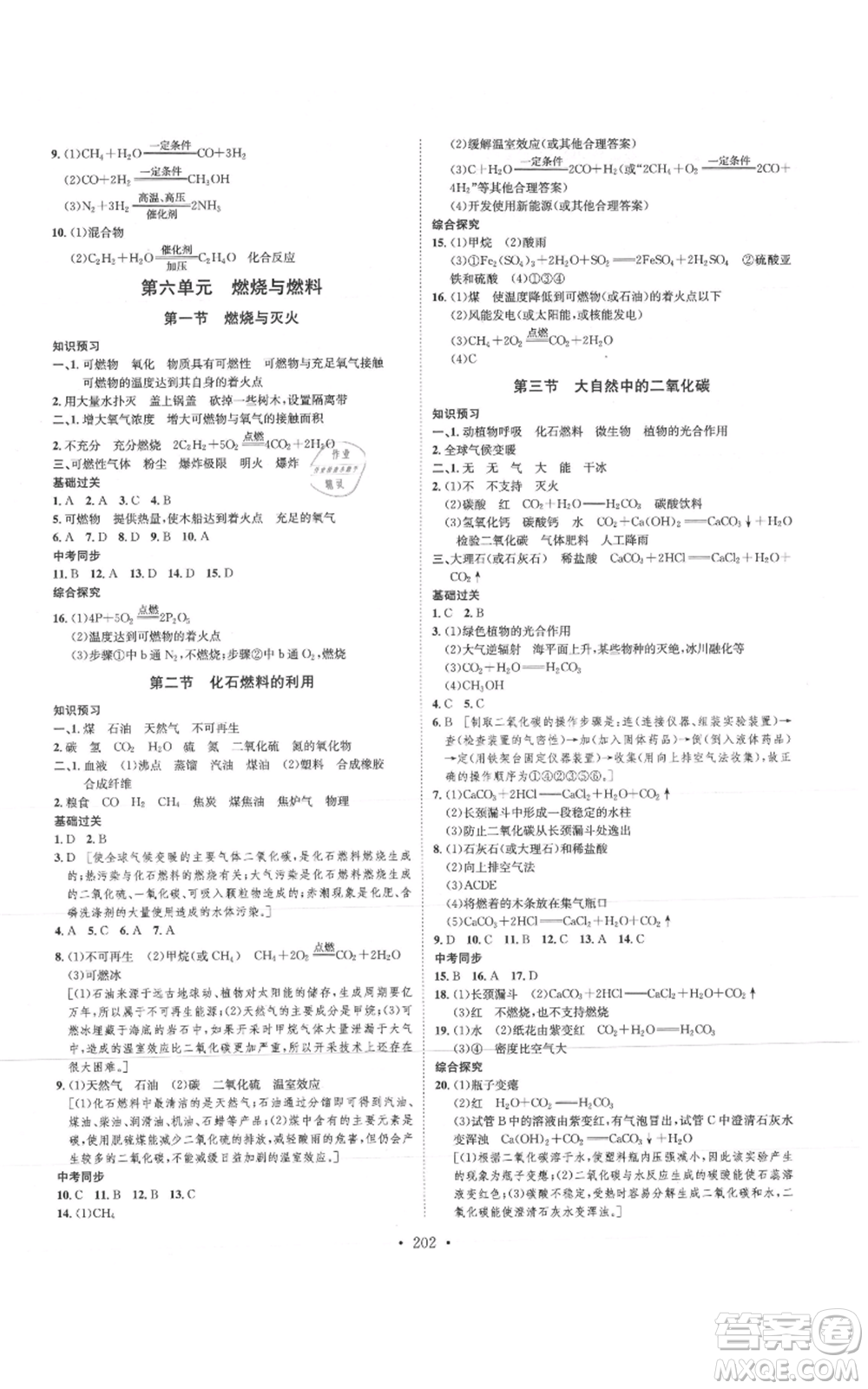 河北人民出版社2021思路教練同步課時(shí)作業(yè)九年級(jí)化學(xué)魯教版參考答案