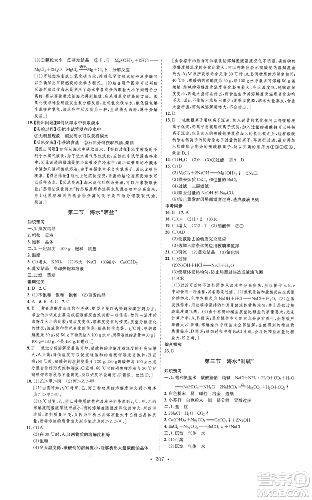河北人民出版社2021思路教練同步課時(shí)作業(yè)九年級(jí)化學(xué)魯教版參考答案