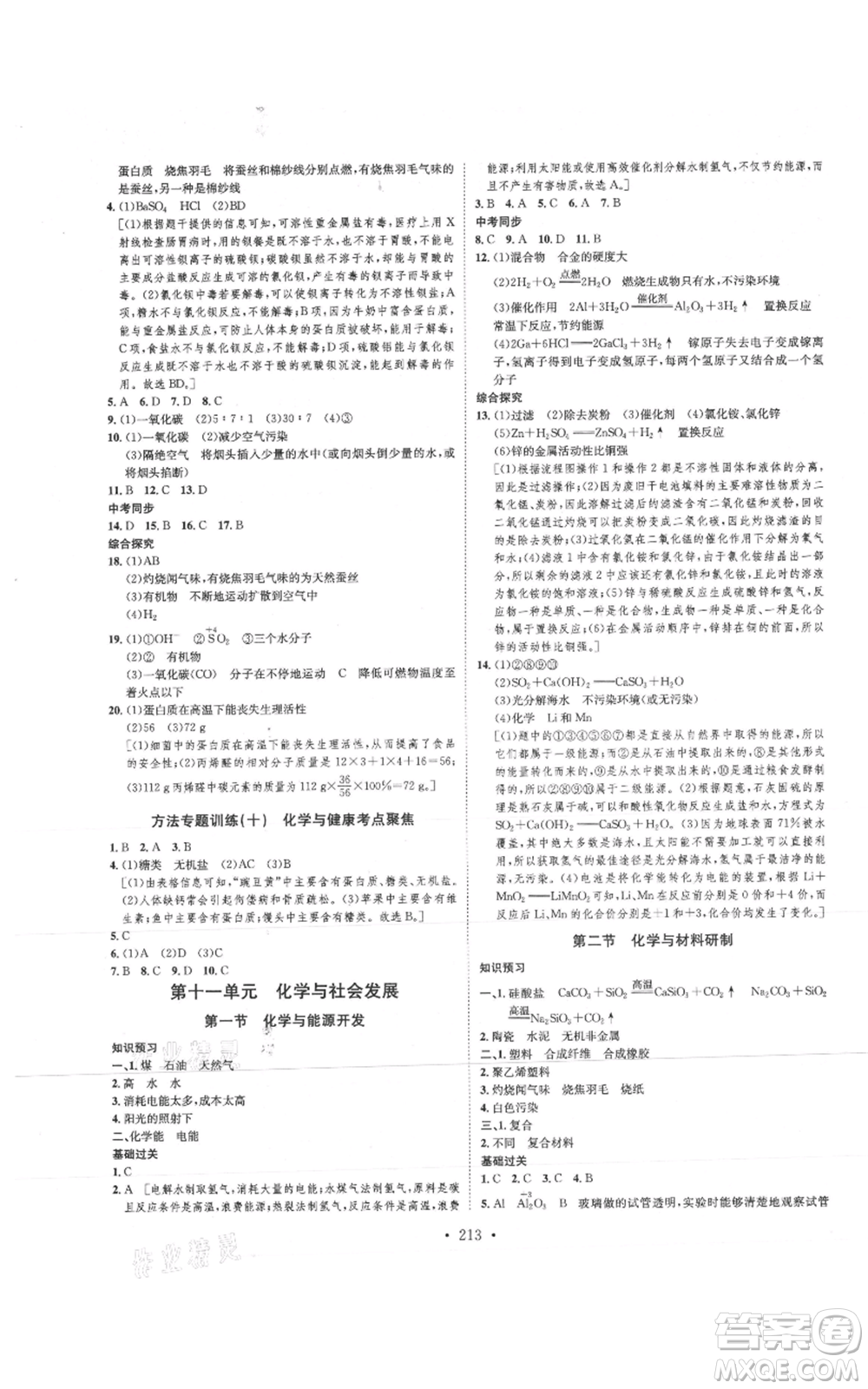 河北人民出版社2021思路教練同步課時(shí)作業(yè)九年級(jí)化學(xué)魯教版參考答案