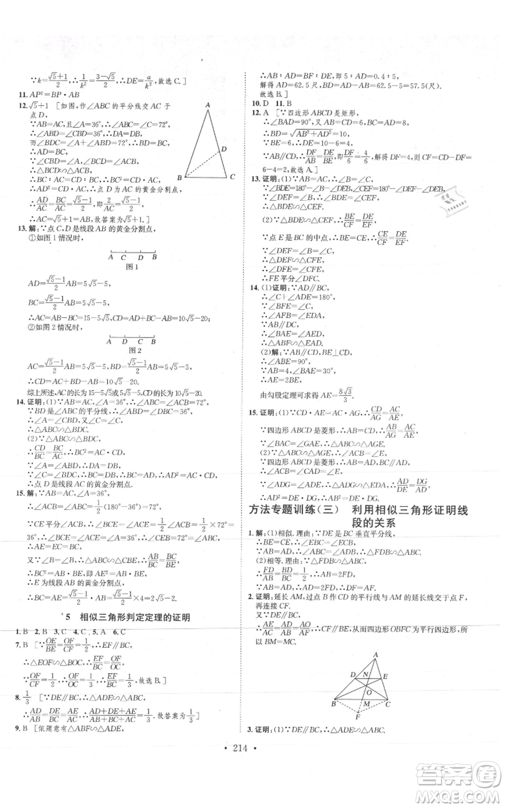 河北人民出版社2021思路教練同步課時(shí)作業(yè)九年級數(shù)學(xué)北師大版參考答案