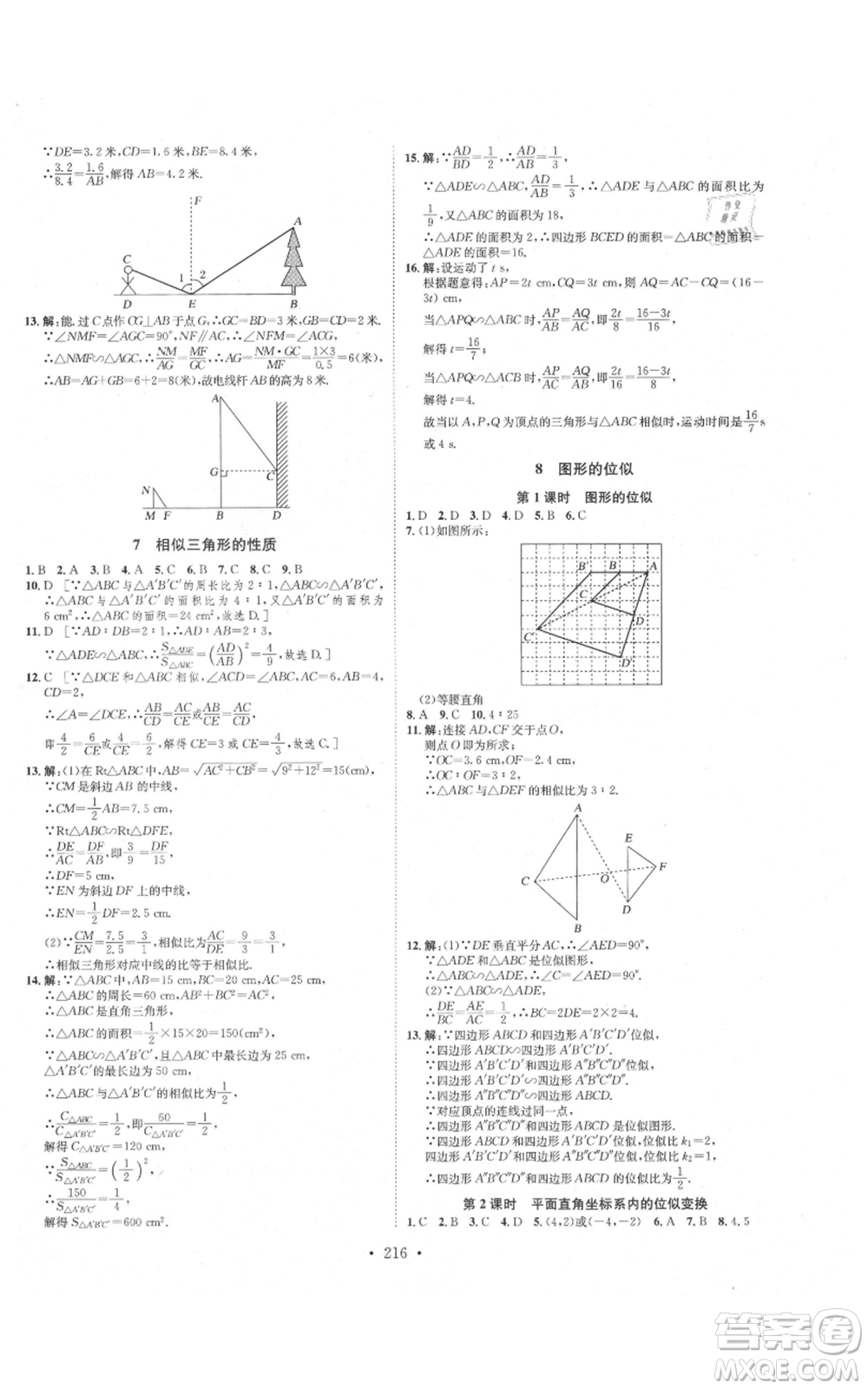 河北人民出版社2021思路教練同步課時(shí)作業(yè)九年級數(shù)學(xué)北師大版參考答案