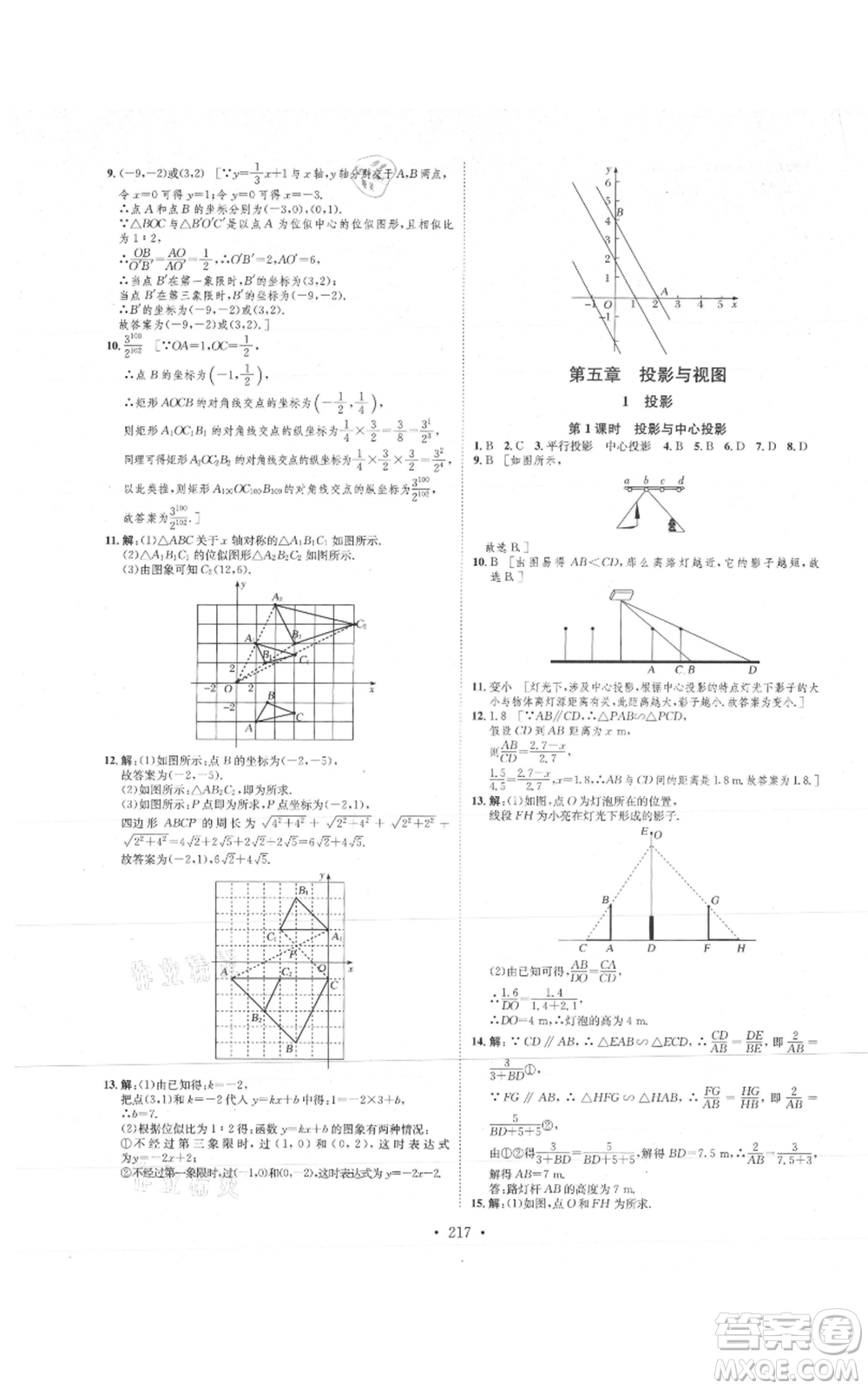 河北人民出版社2021思路教練同步課時(shí)作業(yè)九年級數(shù)學(xué)北師大版參考答案