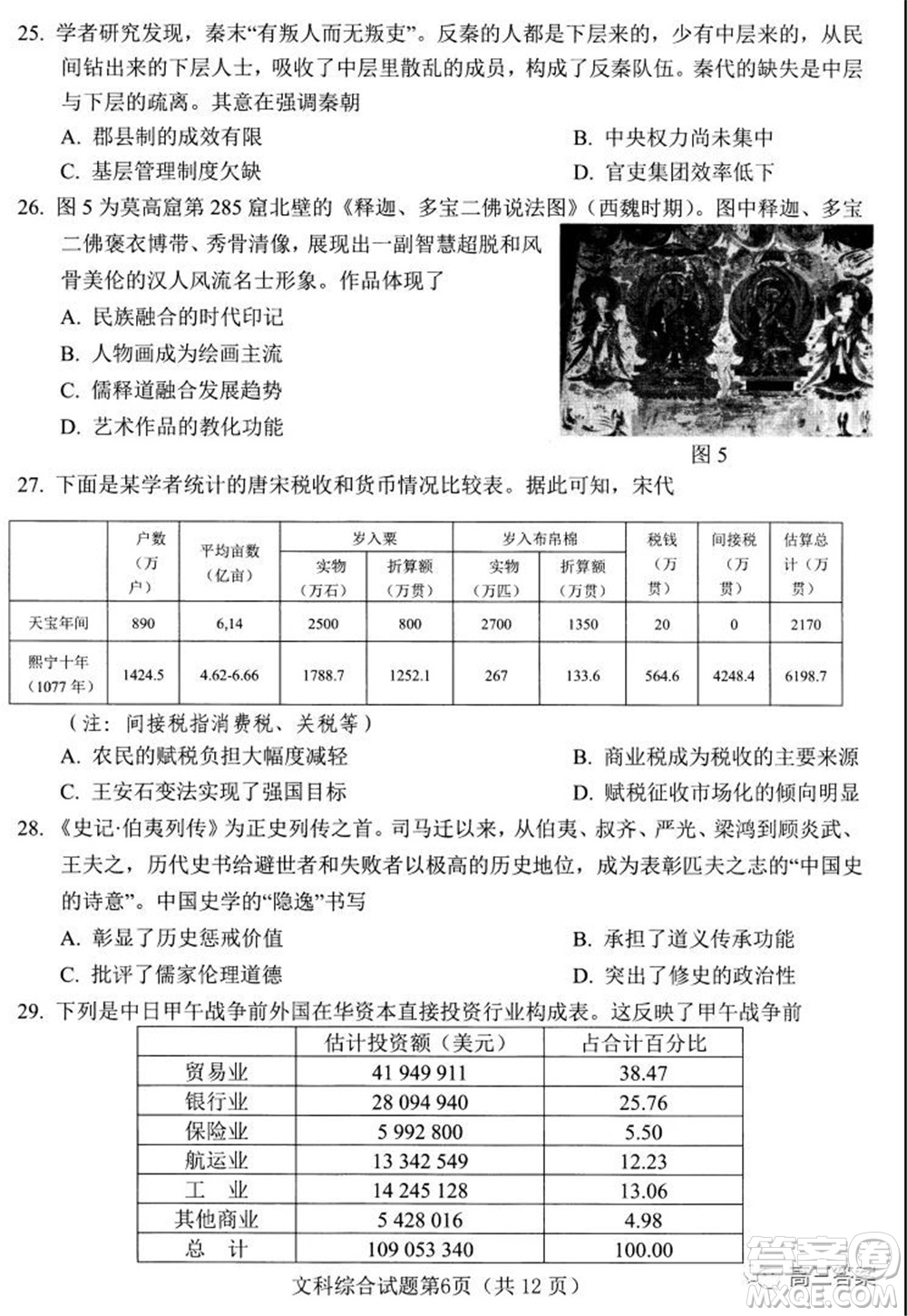 綿陽市高中2019級(jí)第一次診斷性考試文科綜合試題及答案