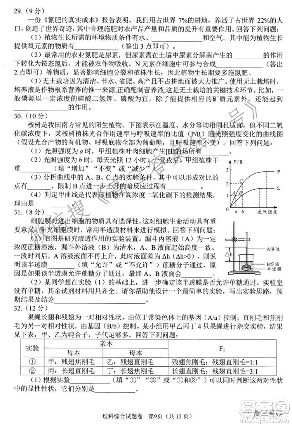 綿陽市高中2019級第一次診斷性考試理科綜合試題及答案