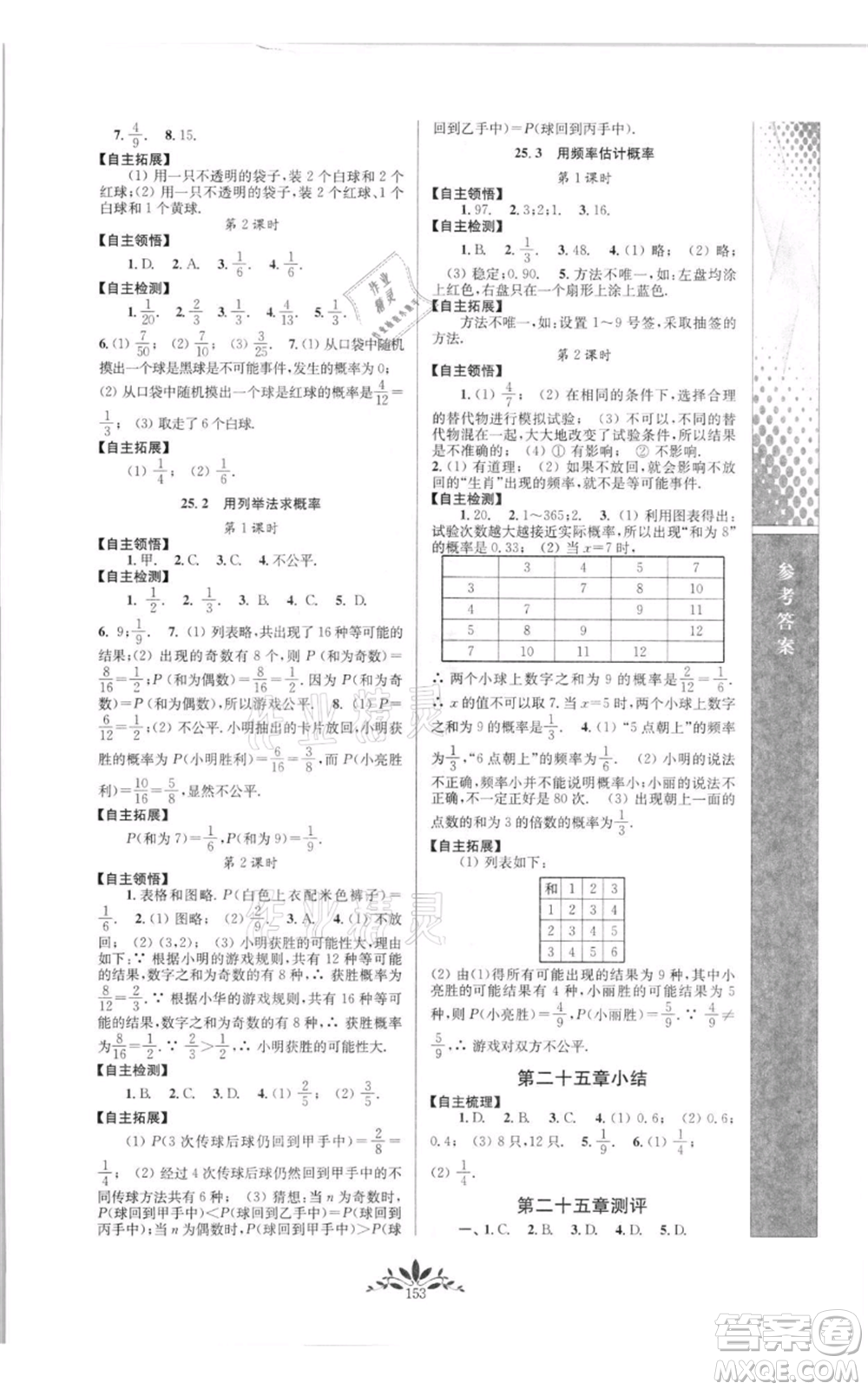 南京師范大學(xué)出版社2021新課程自主學(xué)習(xí)與測評九年級上冊數(shù)學(xué)人教版參考答案