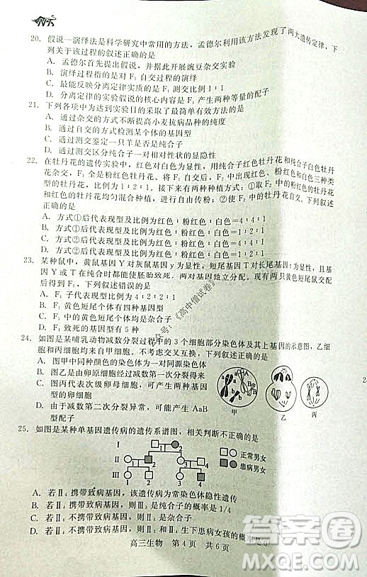 陜西十校聯(lián)考2021-2022學(xué)年第一學(xué)期高三階段測(cè)試卷生物全國(guó)卷試題及答案