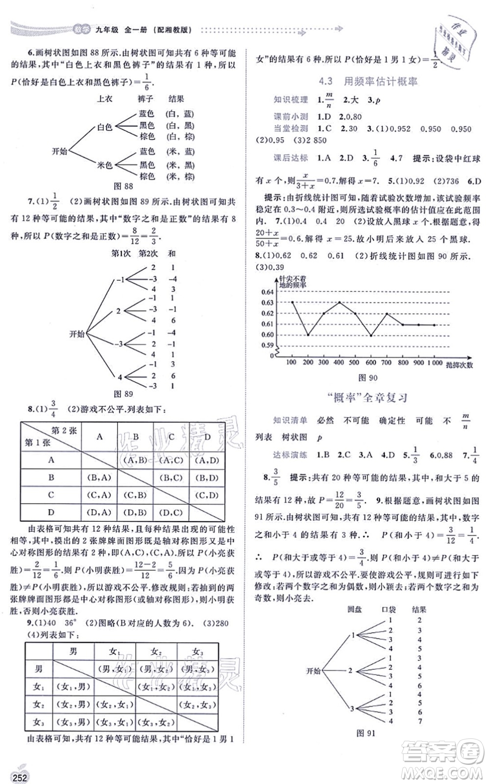 廣西教育出版社2021新課程學(xué)習(xí)與測評同步學(xué)習(xí)九年級數(shù)學(xué)全一冊湘教版答案
