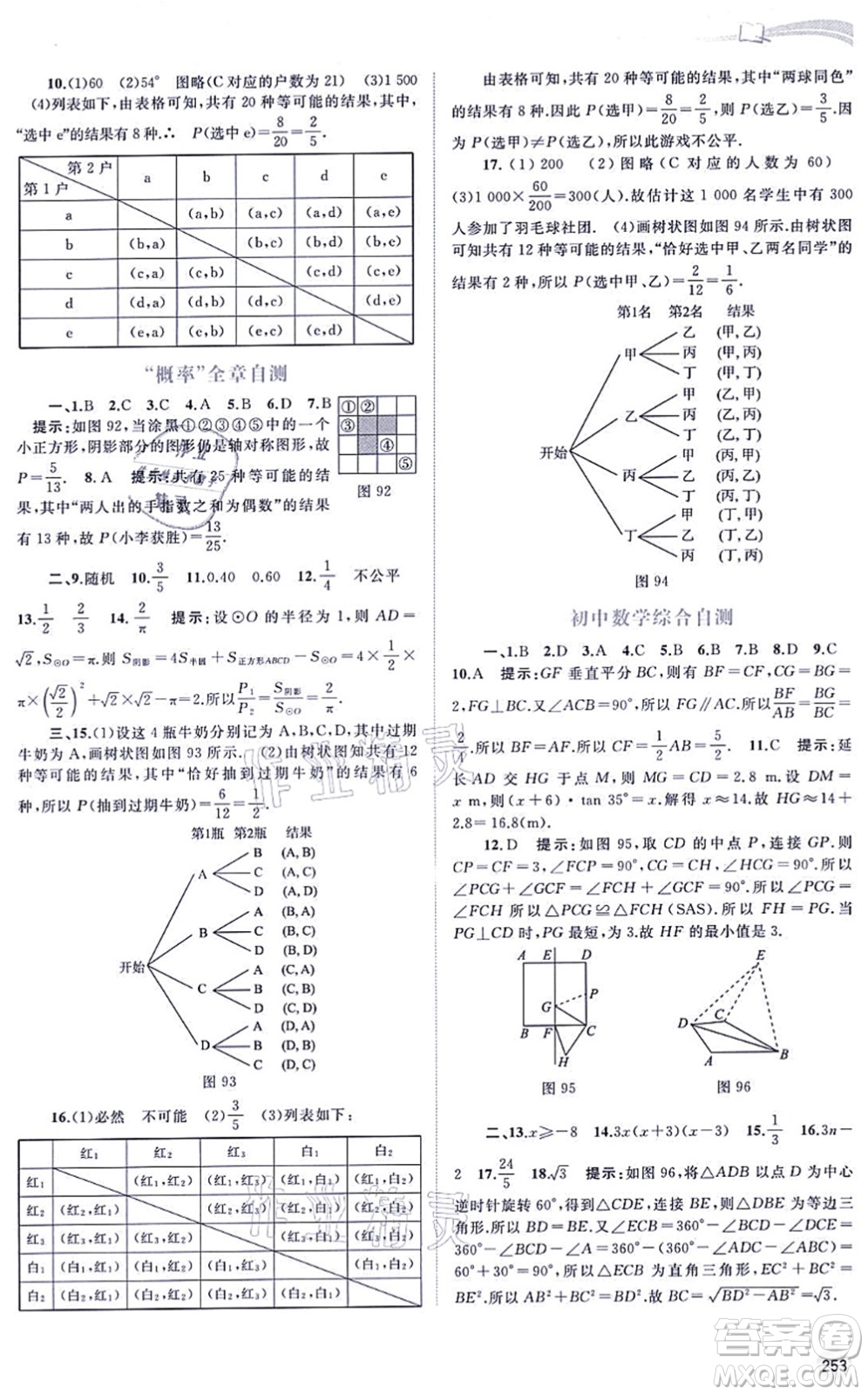 廣西教育出版社2021新課程學(xué)習(xí)與測評同步學(xué)習(xí)九年級數(shù)學(xué)全一冊湘教版答案