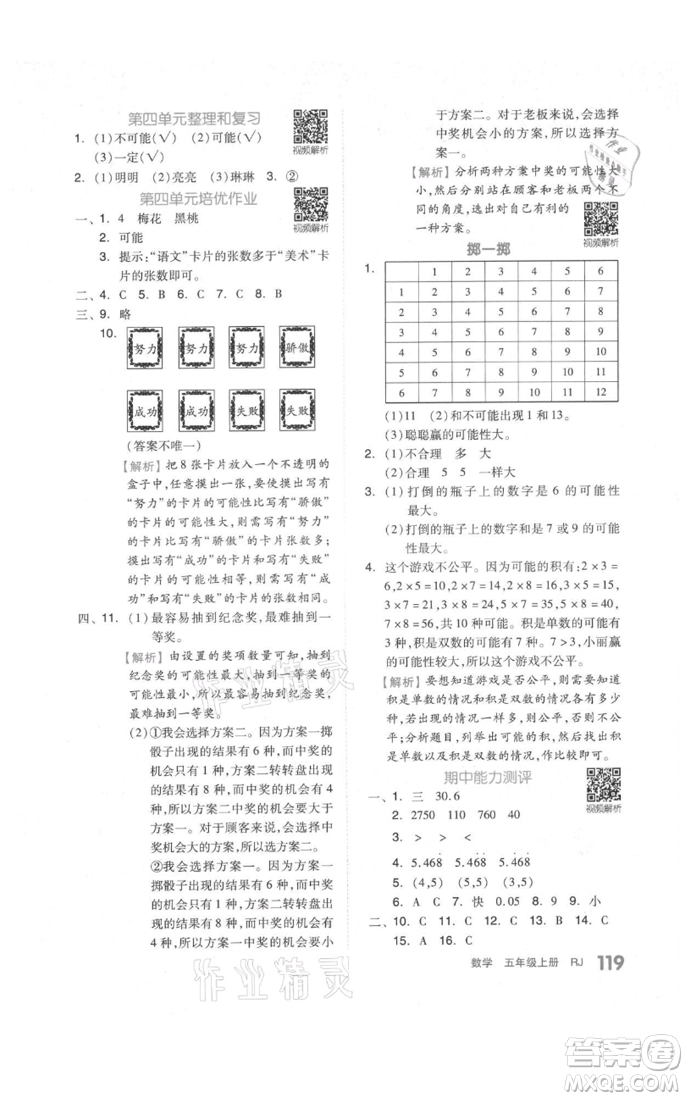 天津人民出版社2021全品作業(yè)本五年級上冊數(shù)學人教版參考答案