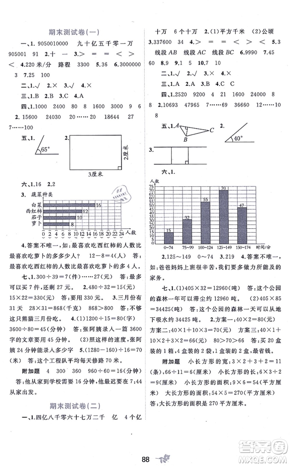 廣西教育出版社2021新課程學(xué)習(xí)與測評單元雙測四年級數(shù)學(xué)上冊人教版A版答案