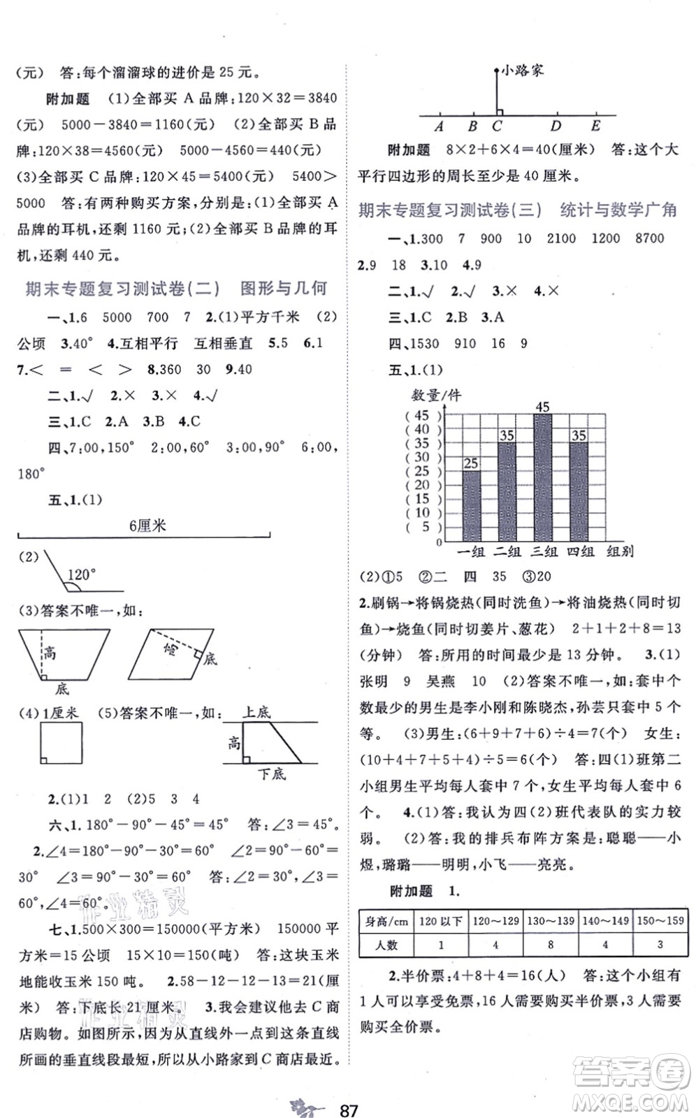 廣西教育出版社2021新課程學(xué)習(xí)與測評單元雙測四年級數(shù)學(xué)上冊人教版A版答案