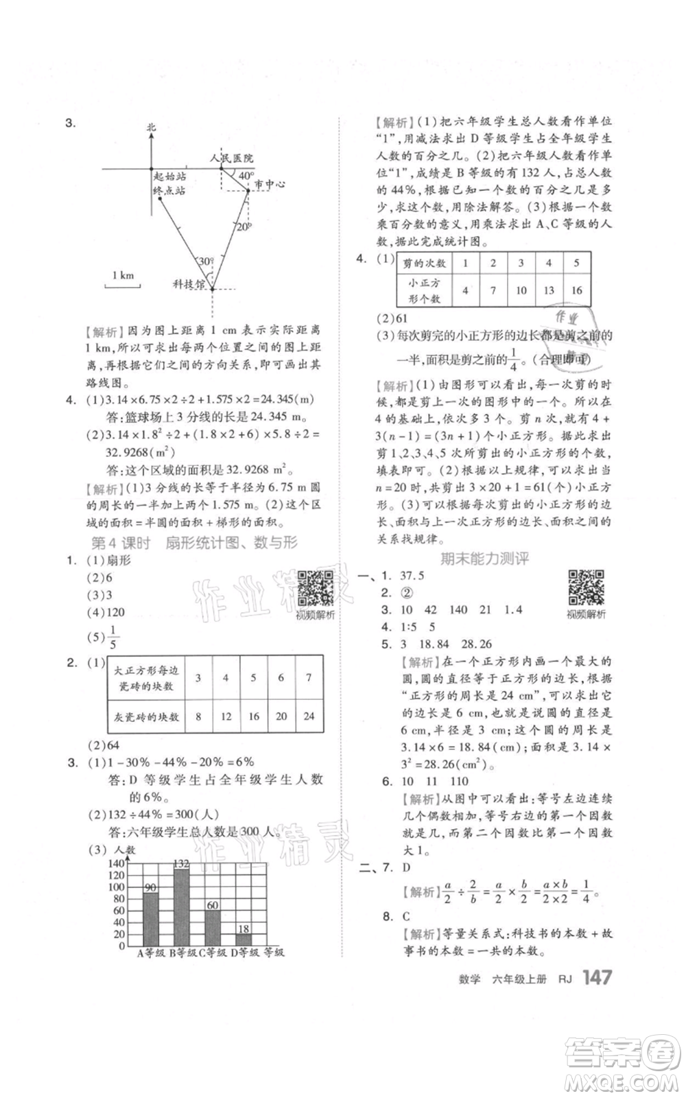 天津人民出版社2021全品作業(yè)本六年級上冊數(shù)學(xué)人教版參考答案