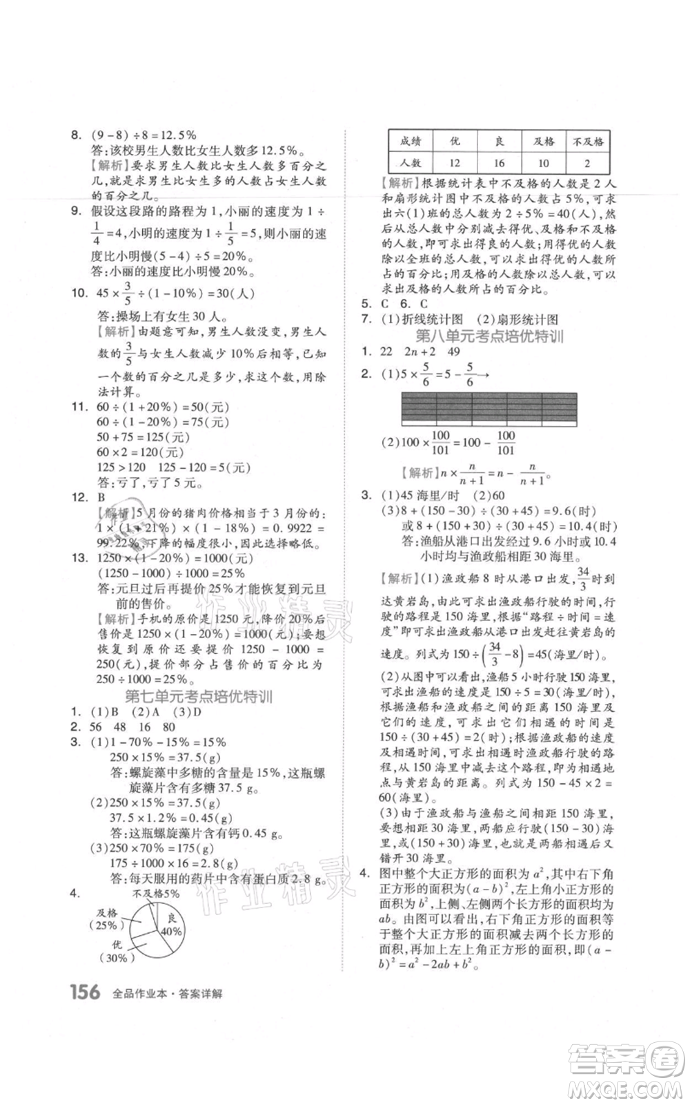 天津人民出版社2021全品作業(yè)本六年級上冊數(shù)學(xué)人教版參考答案
