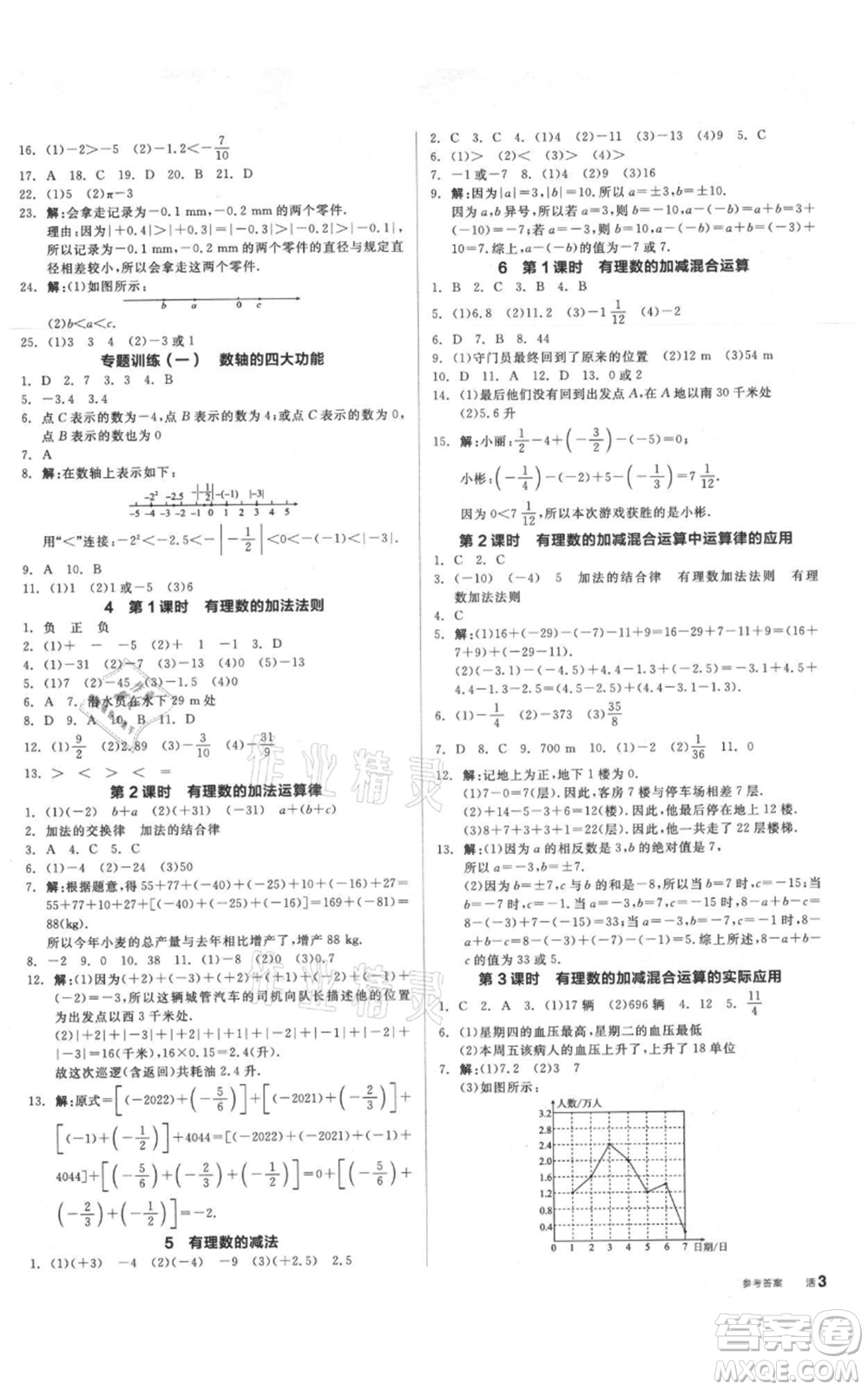 陽光出版社2021全品作業(yè)本七年級上冊數(shù)學(xué)北師大版參考答案