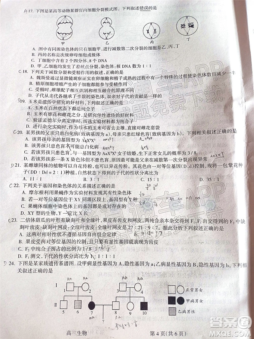 呂梁市2021年11月高三階段性測(cè)試生物試題及答案