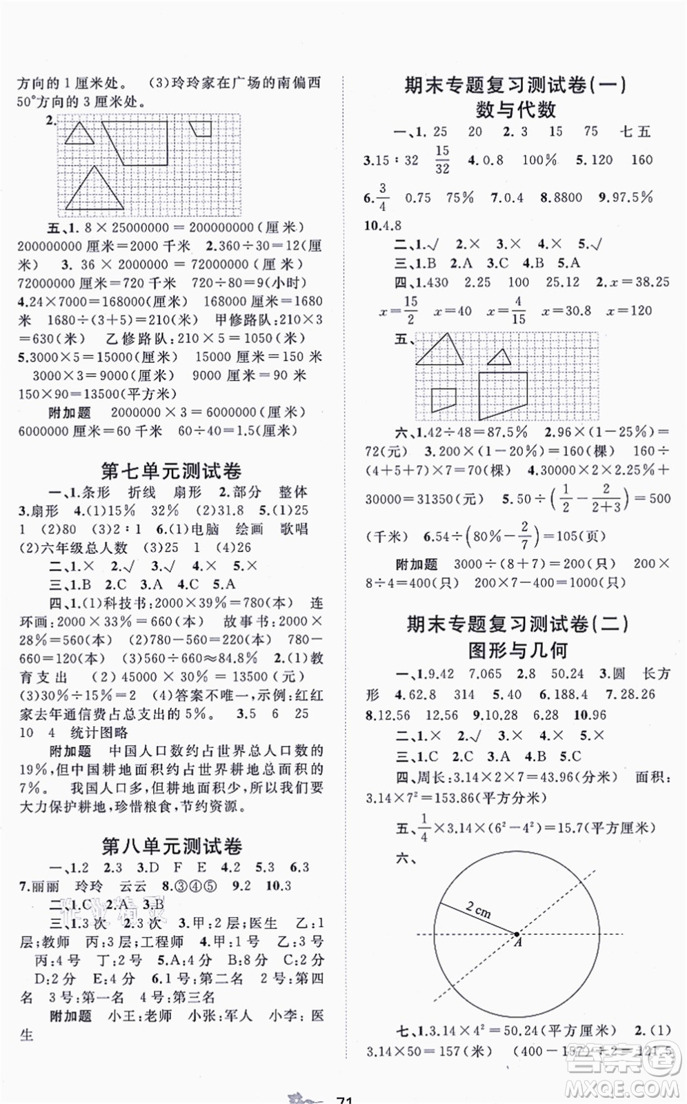 廣西教育出版社2021新課程學習與測評單元雙測六年級數(shù)學上冊冀教版C版答案