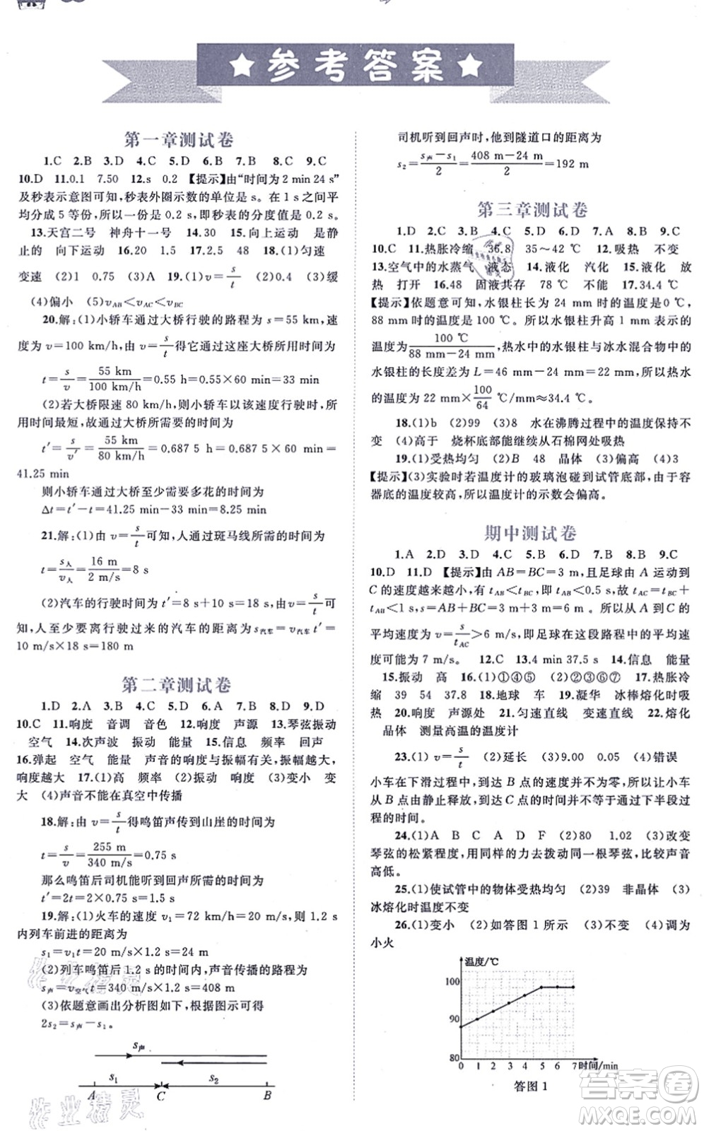 廣西教育出版社2021新課程學(xué)習(xí)與測評單元雙測八年級物理上冊人教版A版答案