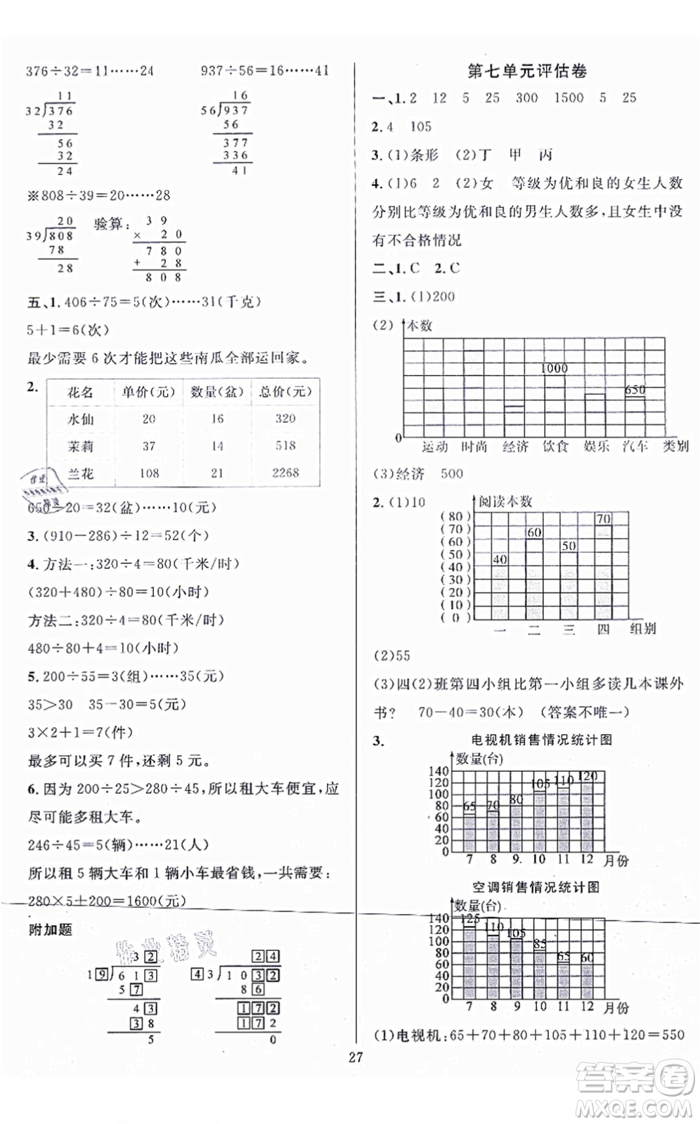 華東師范大學(xué)出版社2021一課一練四年級數(shù)學(xué)上冊人教版A版答案