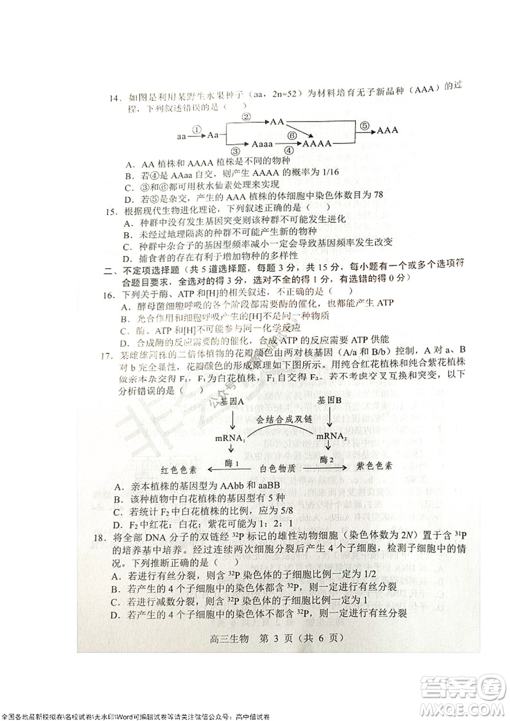 2021-2022學(xué)年度上學(xué)期沈陽市郊聯(lián)體期中考試高三生物試題及答案