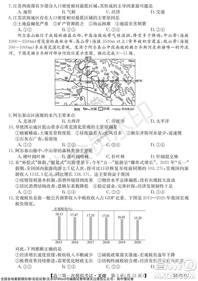 2022屆北海市高三第一次模擬考試文綜試題及答案