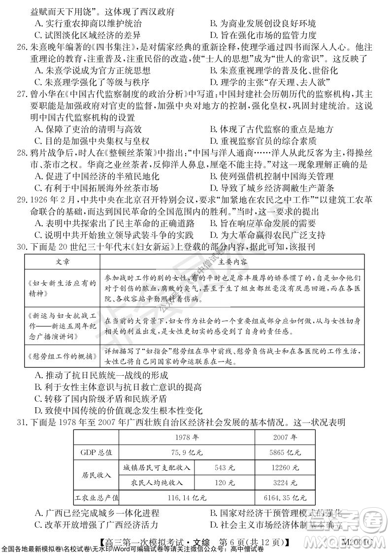 2022屆北海市高三第一次模擬考試文綜試題及答案