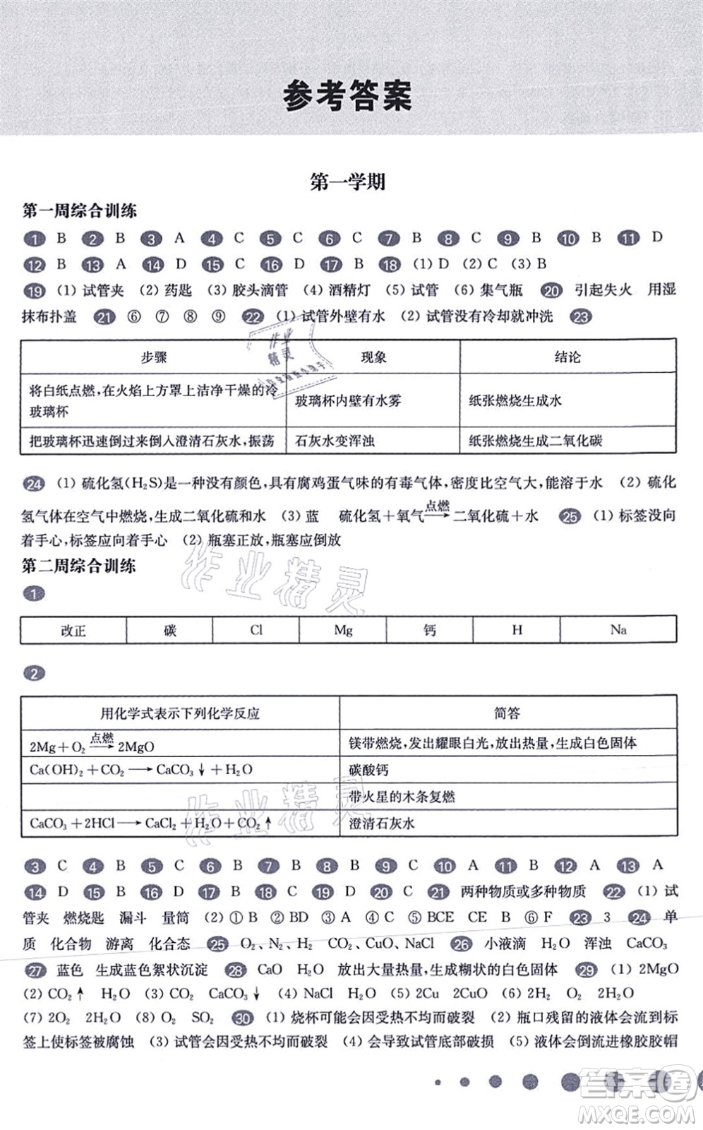 華東師范大學出版社2021一課一練九年級化學全一冊華東師大版增強版答案