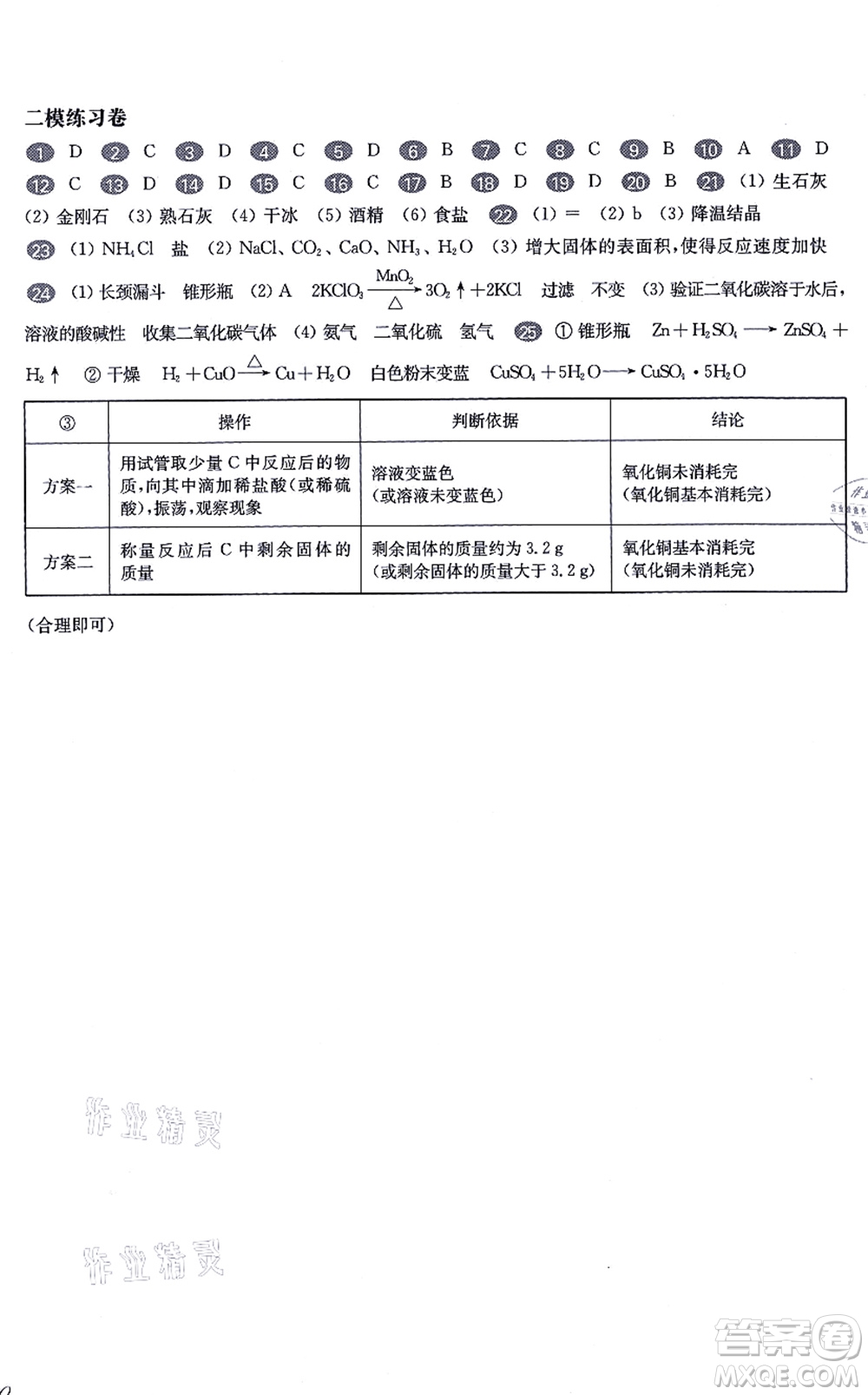 華東師范大學出版社2021一課一練九年級化學全一冊華東師大版增強版答案