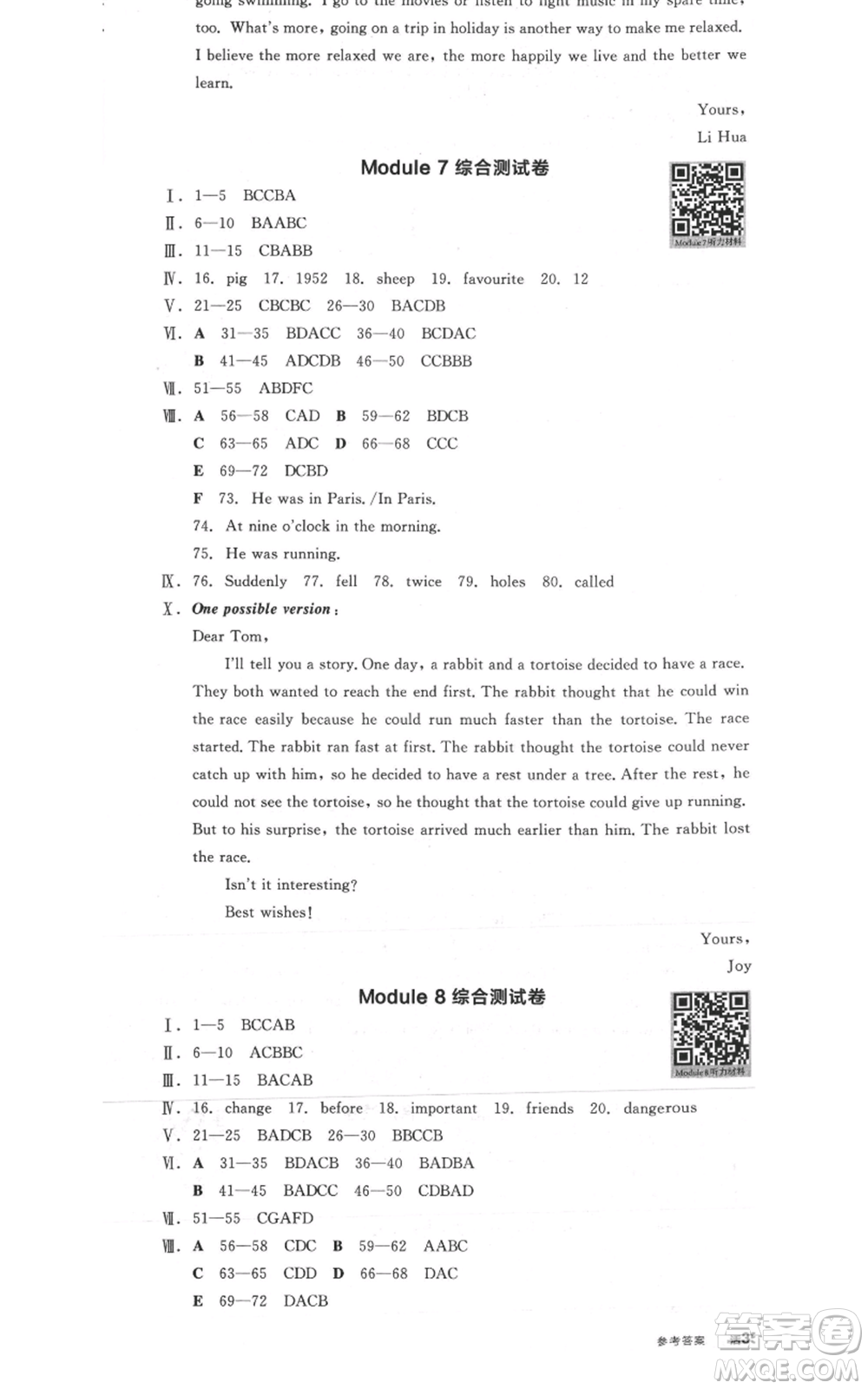 天津人民出版社2021全品作業(yè)本八年級(jí)上冊(cè)英語(yǔ)外研版合肥專版參考答案