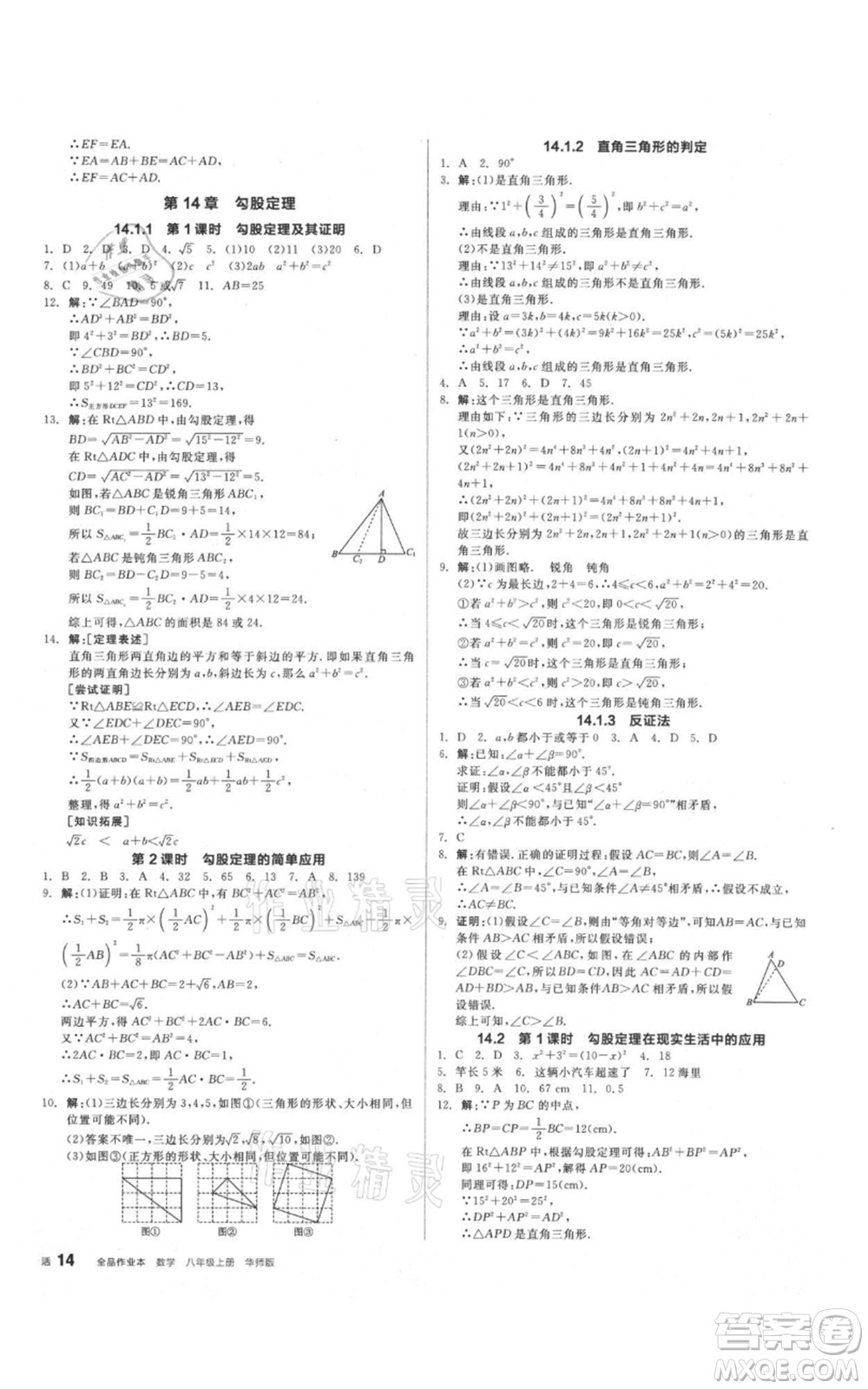 陽(yáng)光出版社2021全品作業(yè)本八年級(jí)上冊(cè)數(shù)學(xué)華師大版參考答案
