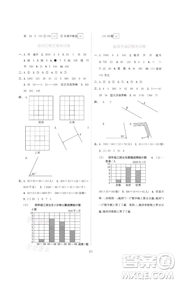 北方婦女兒童出版社2021秋江蘇金考卷數(shù)學(xué)四年級上冊江蘇版答案