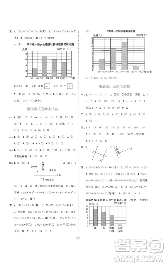 北方婦女兒童出版社2021秋江蘇金考卷數(shù)學(xué)四年級上冊江蘇版答案