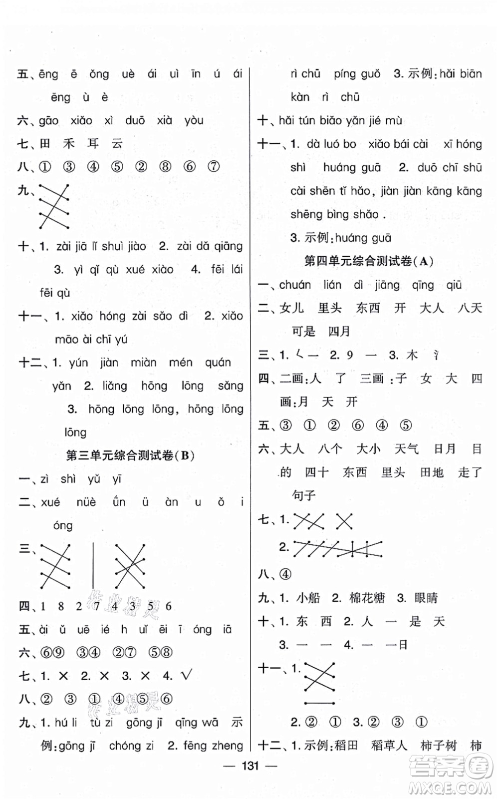 寧夏人民教育出版社2021學(xué)霸提優(yōu)大試卷一年級語文上冊RJ人教版答案