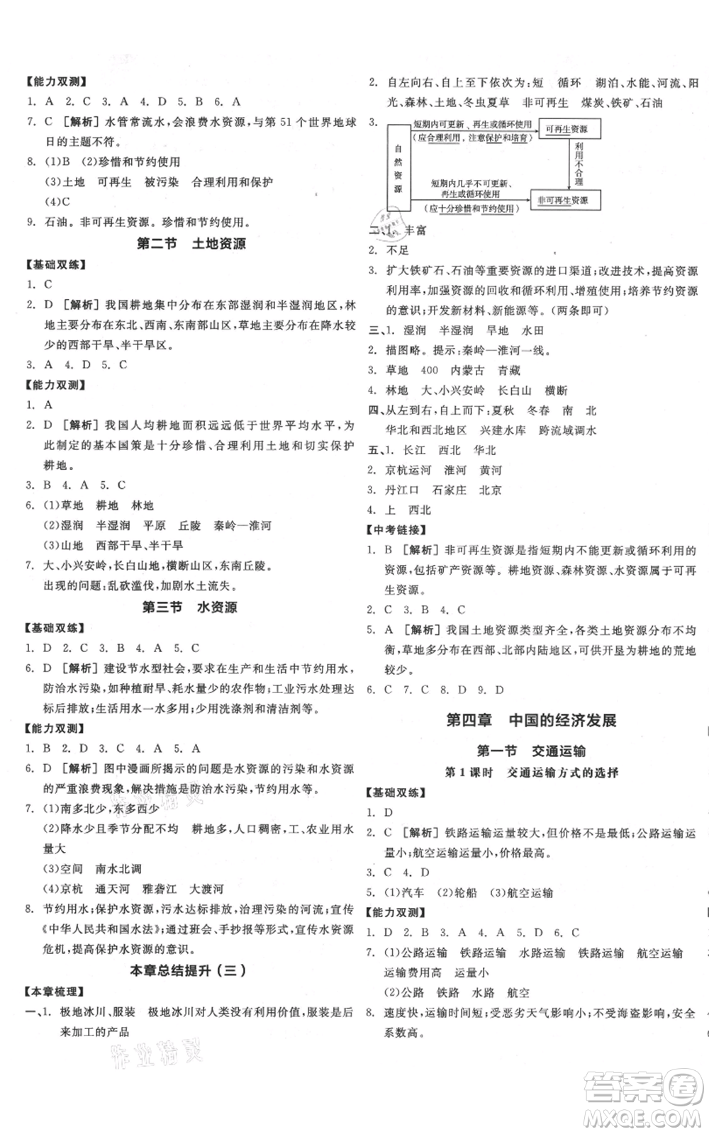 陽(yáng)光出版社2021全品作業(yè)本八年級(jí)上冊(cè)地理人教版參考答案